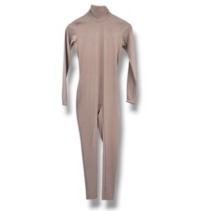 Lips + Honey London Bodysuit Jumpsuit Turtleneck Long Sleeve Casual Beige Size M